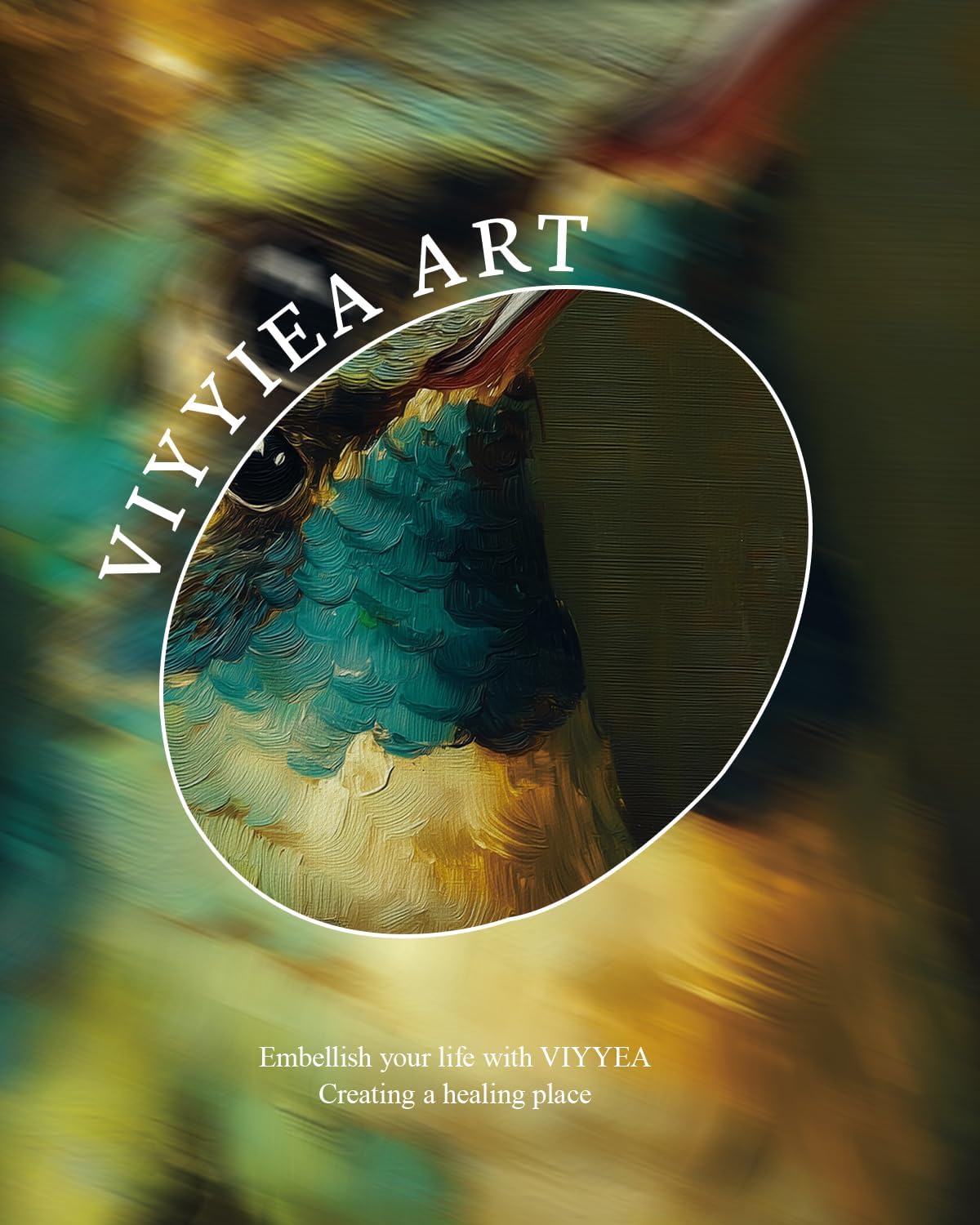 VIYYIEA Vintage Gold Framed Hummingbird Canvas Wall Art - Elegant Home Decor for Living Room & Bedroom (10L x 8W)