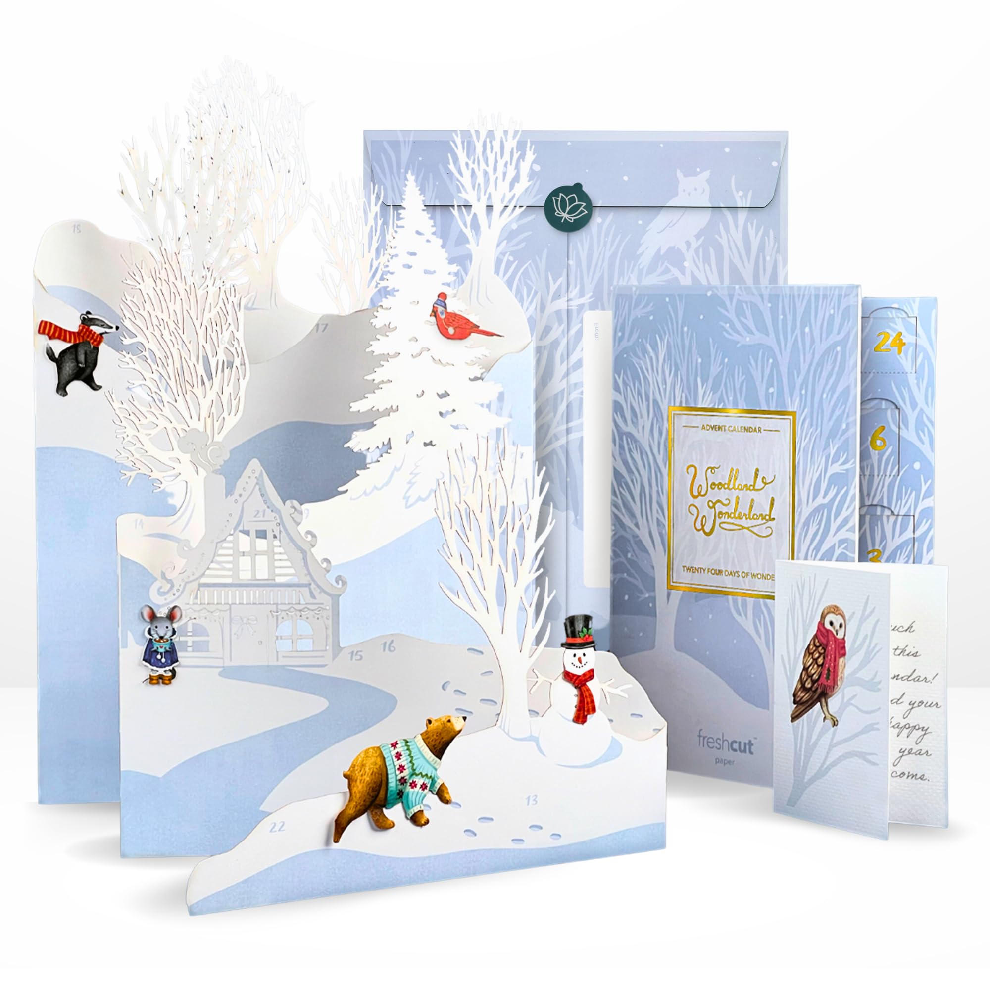 Freshcut Paper 2025 Advent Calendar, Woodland Wonderland, Pop Up 3D Greeting Cards, Paper Advent Calendar, Christmas Gifts, Holiday Cards with Blank Notecard & Envelope