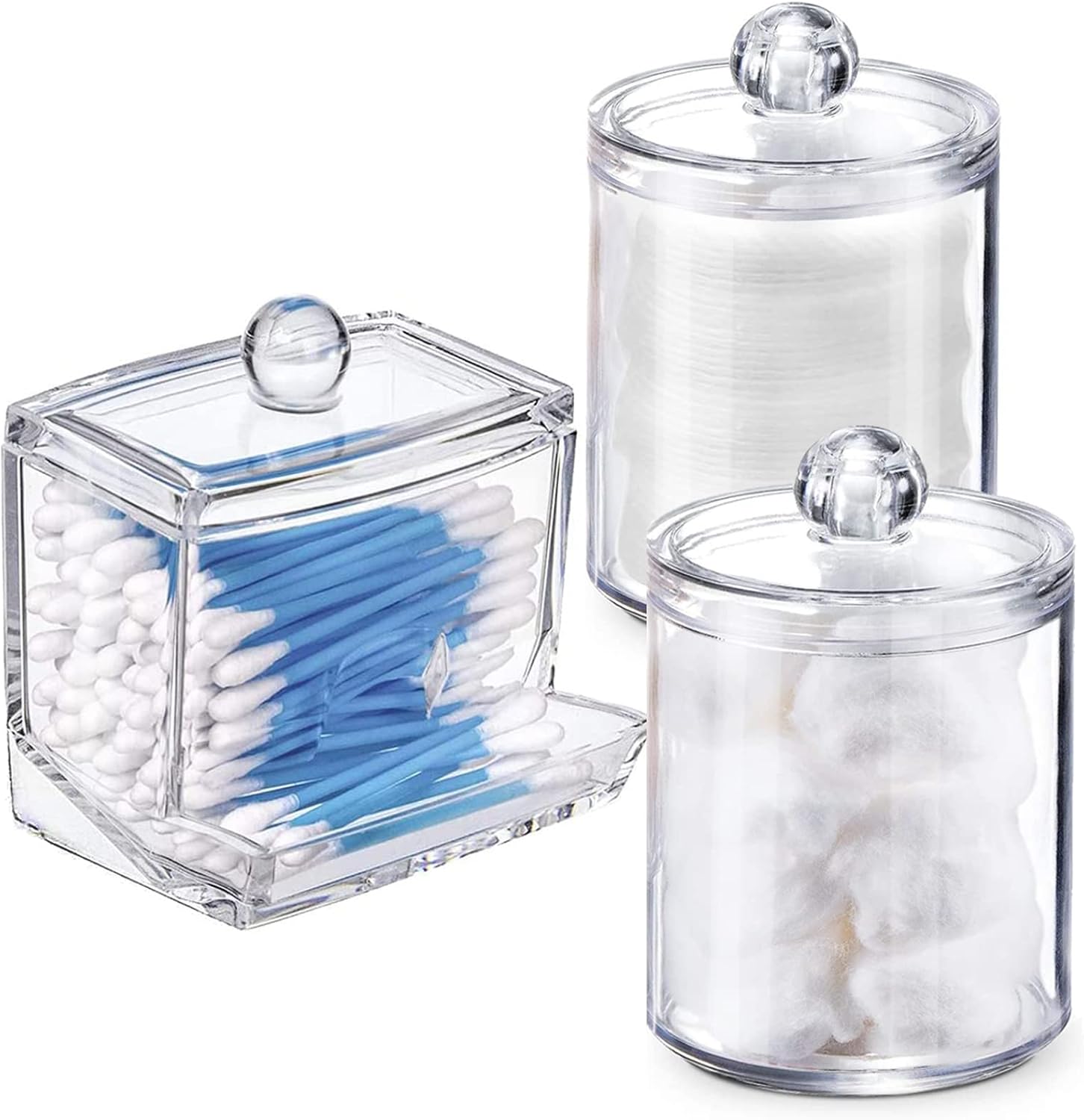 Swab Holder Canisters by [Brand Name] - Clear Plastic Qtip Dispenser with Lid | Perfect for Cotton Balls & Makeup Pads