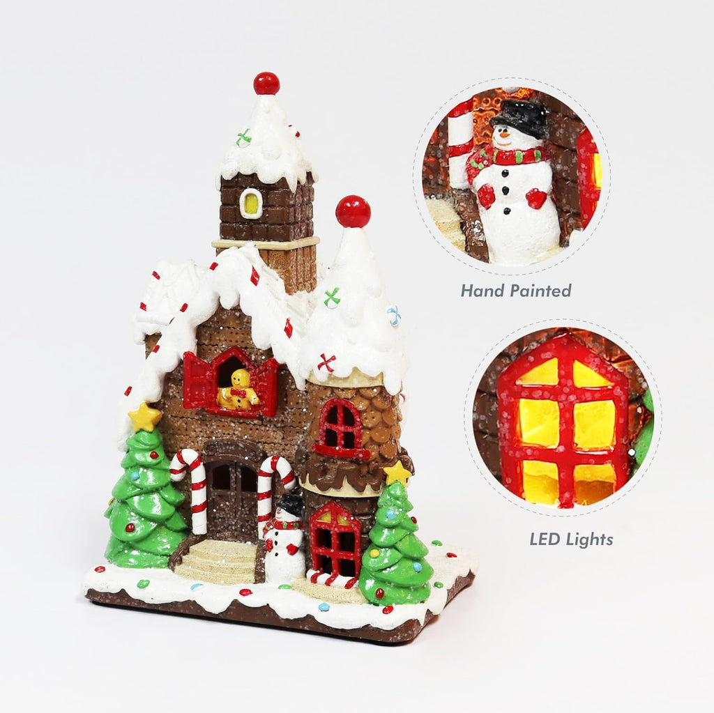 Moments In Time Christmas Gingerbread House - Hand-Painted Resin Décor with LED Lights | 10” Tall Tabletop Display