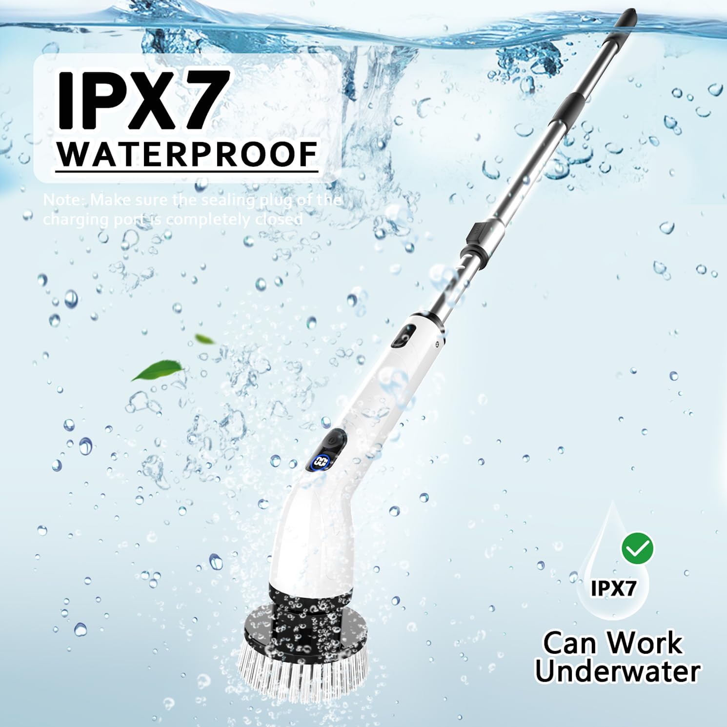 TUYU Electric Spin Scrubber - Cordless Waterproof Bathroom Cleaner with LCD Display & Adjustable Handle