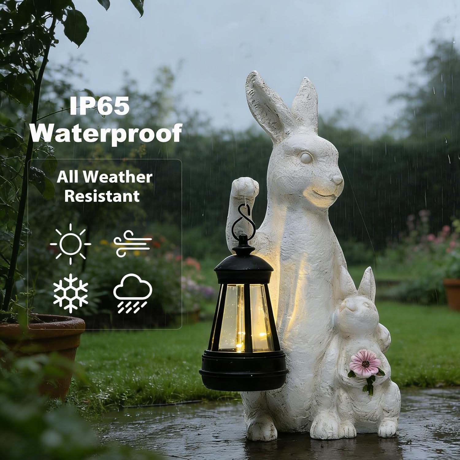 Skiennix Solar Outdoor Bunny Statues - LED Garden Sculptures for Patio & Lawn Decor | Perfect Mother's Day Gift