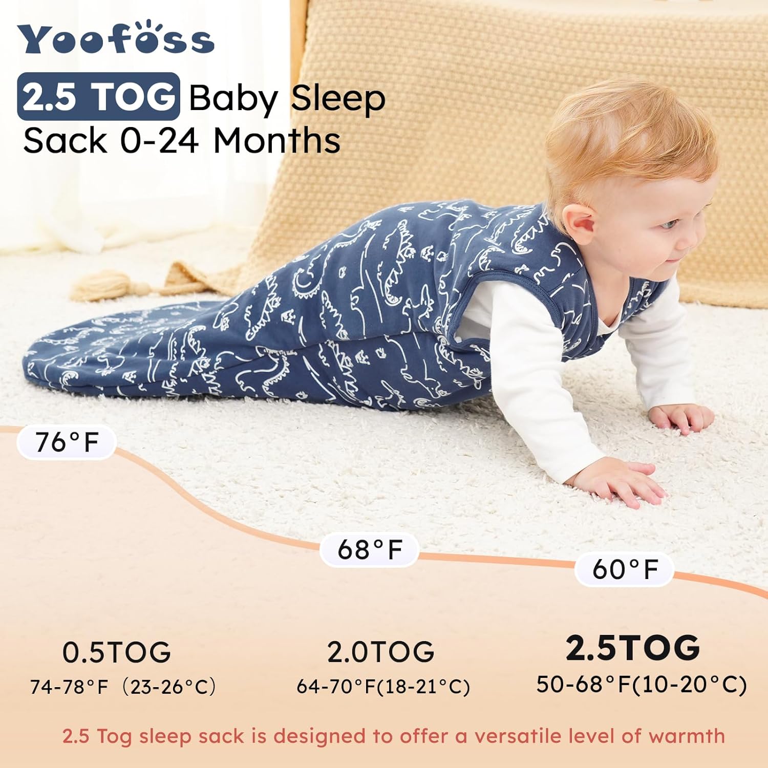 Yoofoss Baby Sleep Sack | 100% Organic Cotton Wearable Blanket for 12-18 Months | TOG 2.5, Warm & Comfy