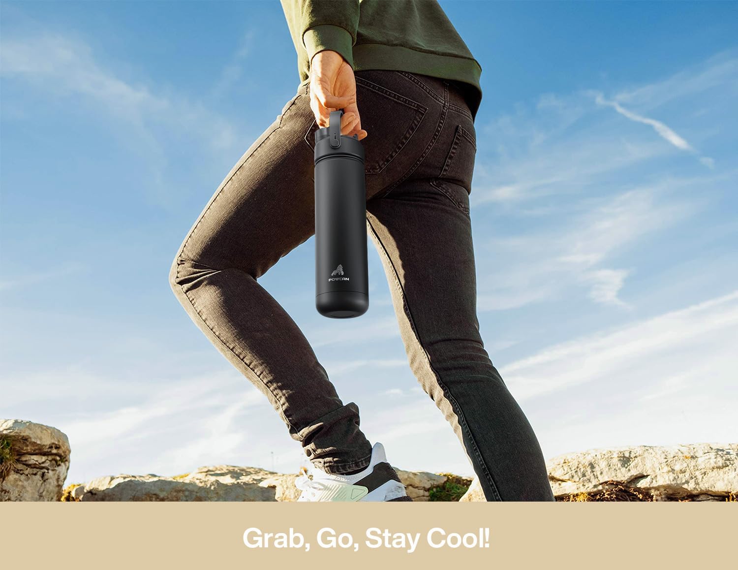 POWCAN 26 oz Insulated Water Bottle - 2-in-1 Straw & Spout Lid, Leak-Proof, Fits Car Cup Holder | Mousse Color