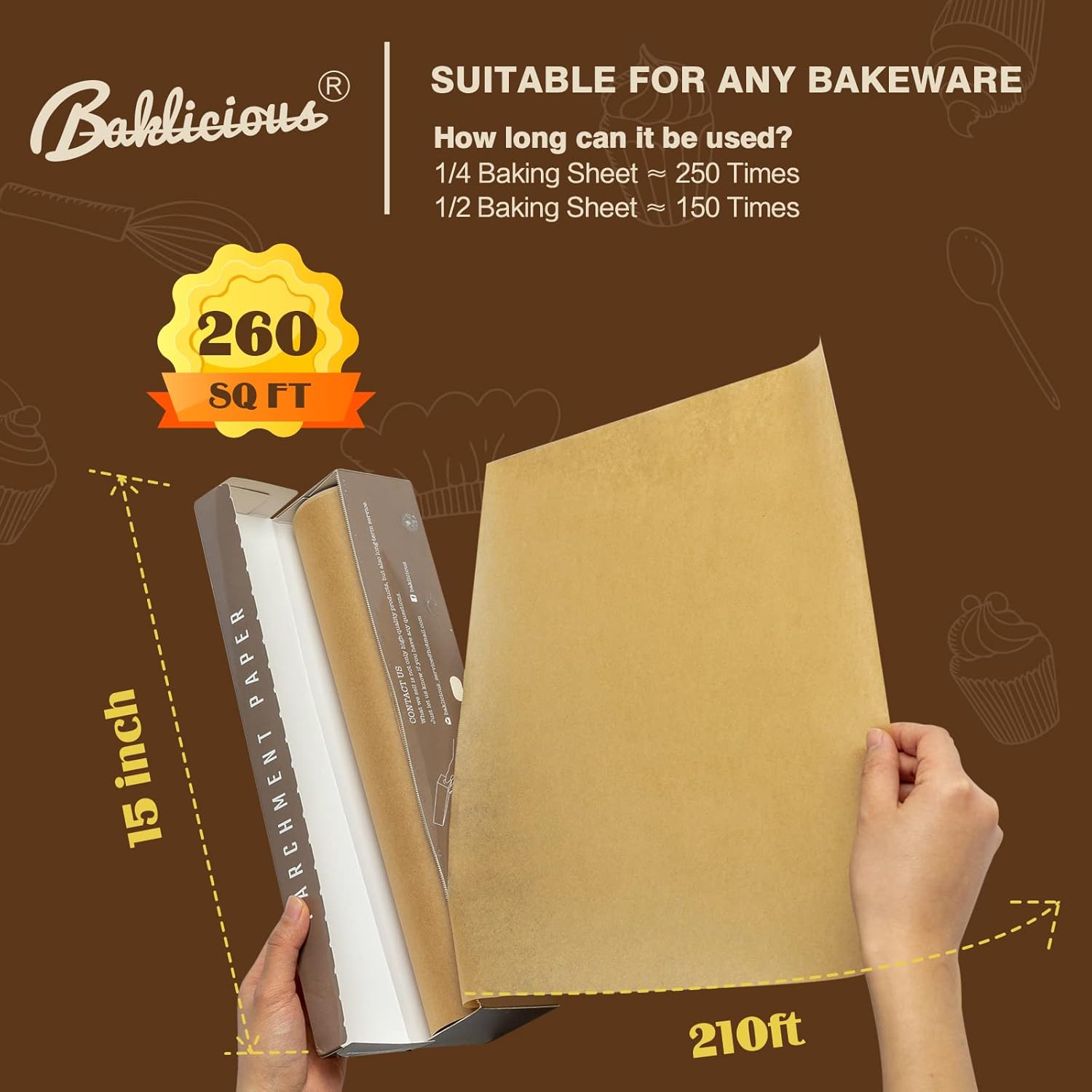 Unbleached Parchment Paper Roll - Non-Stick Baking Paper for Bread & Cookies | 15 in x 210 Ft