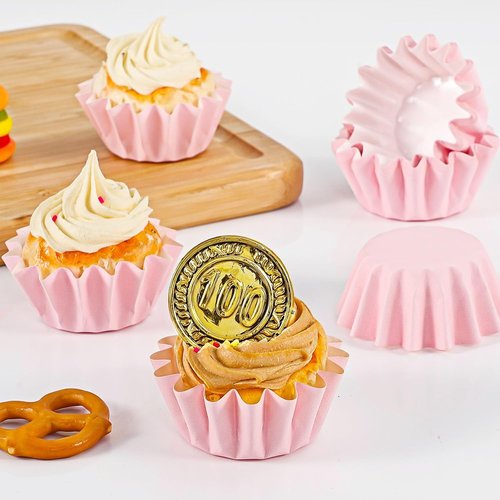Caperci Mini Cupcake Liners - Grease-Resistant Heavy Duty Paper Baking Cups, 200 Count, Pink