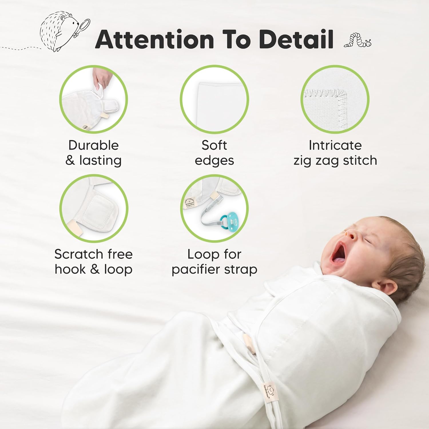 Skiennix Organic Baby Swaddle Sleep Sacks - Soft & Snug Newborn Swaddles for Infants 0-3 Months | Soft White, OS