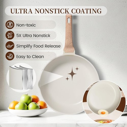 Kikcoin 16-Piece Non-Stick Ceramic Cookware Set - Induction-Compatible Kitchen Pots & Pans, White