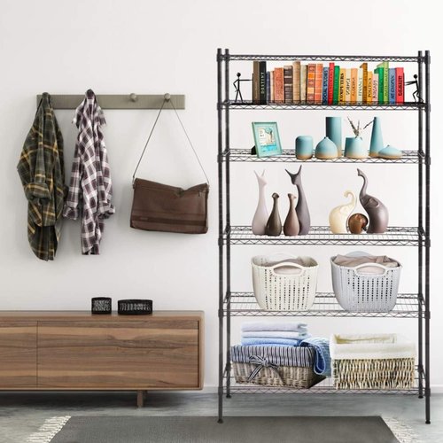 BestOffice | 6-Tier Heavy-Duty Wire Storage Shelves | 42x16x72 | Black | Adjustable Racks | Easy No-Tool Assembly