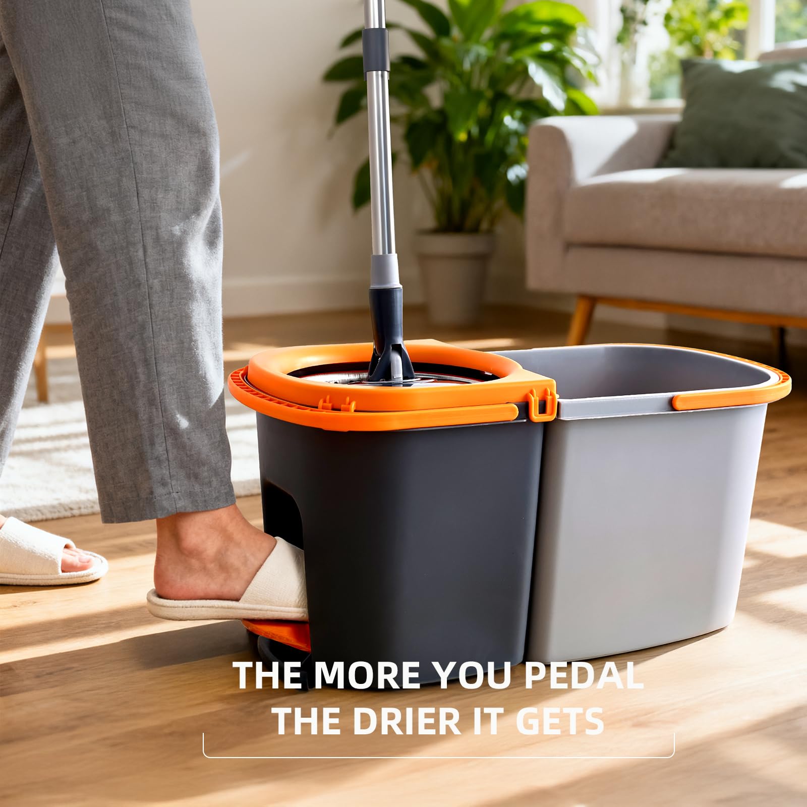MENSHINE Spin Mop and Bucket Set,Detachable Double Buckets Separate Dirty Water with Stainless Steel Wringer for Floor Cleaning,Cleaning Buckets with 4 Mop Head Replacements for Household Use