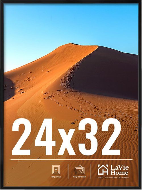 LaVie Home 24x32 Black Picture Frame - HD Plexiglass Wall Display for Vertical or Horizontal Use