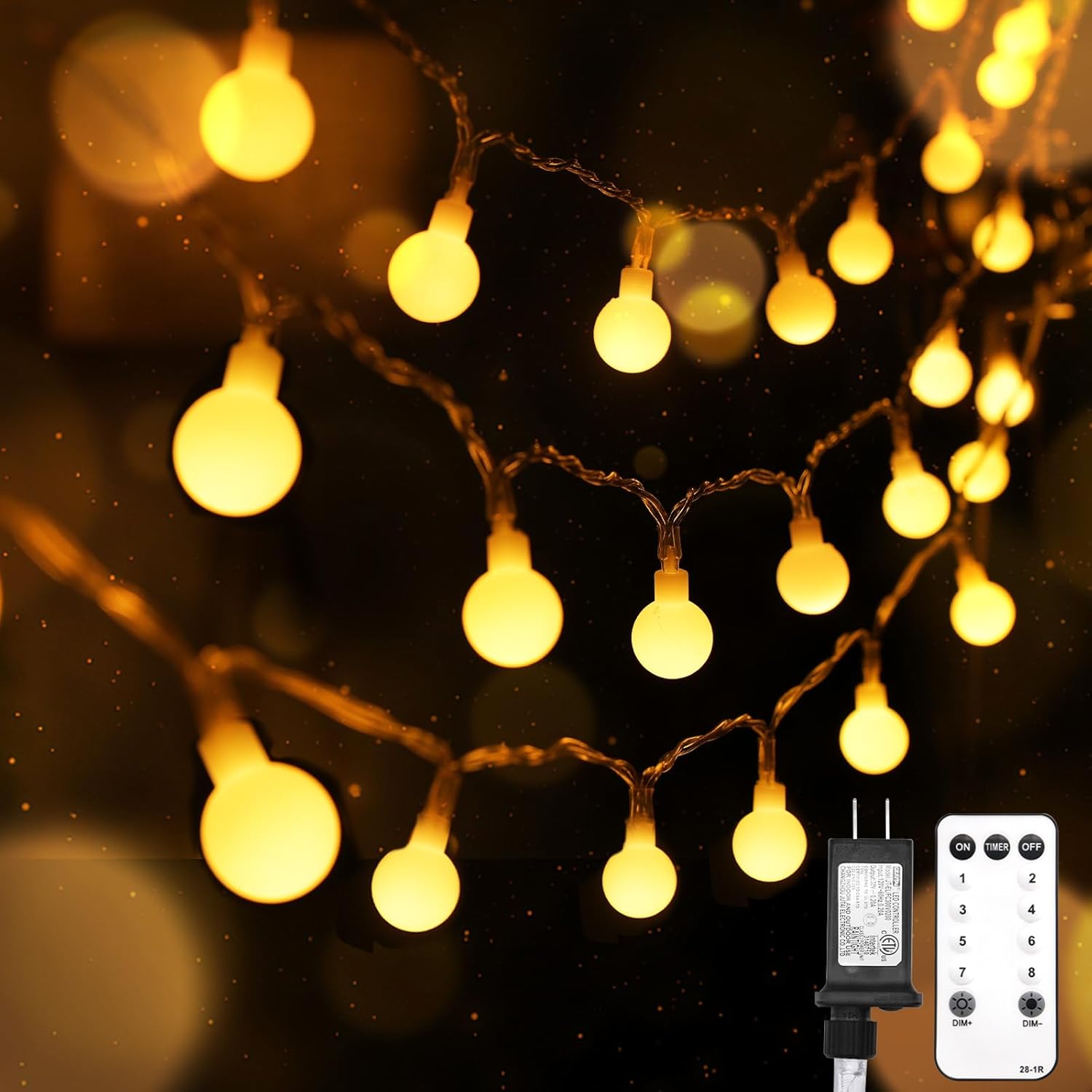 Suddus Globe String Lights - 99ft 300 LED Indoor/Outdoor Fairy Lights with Remote | Warm White Decor