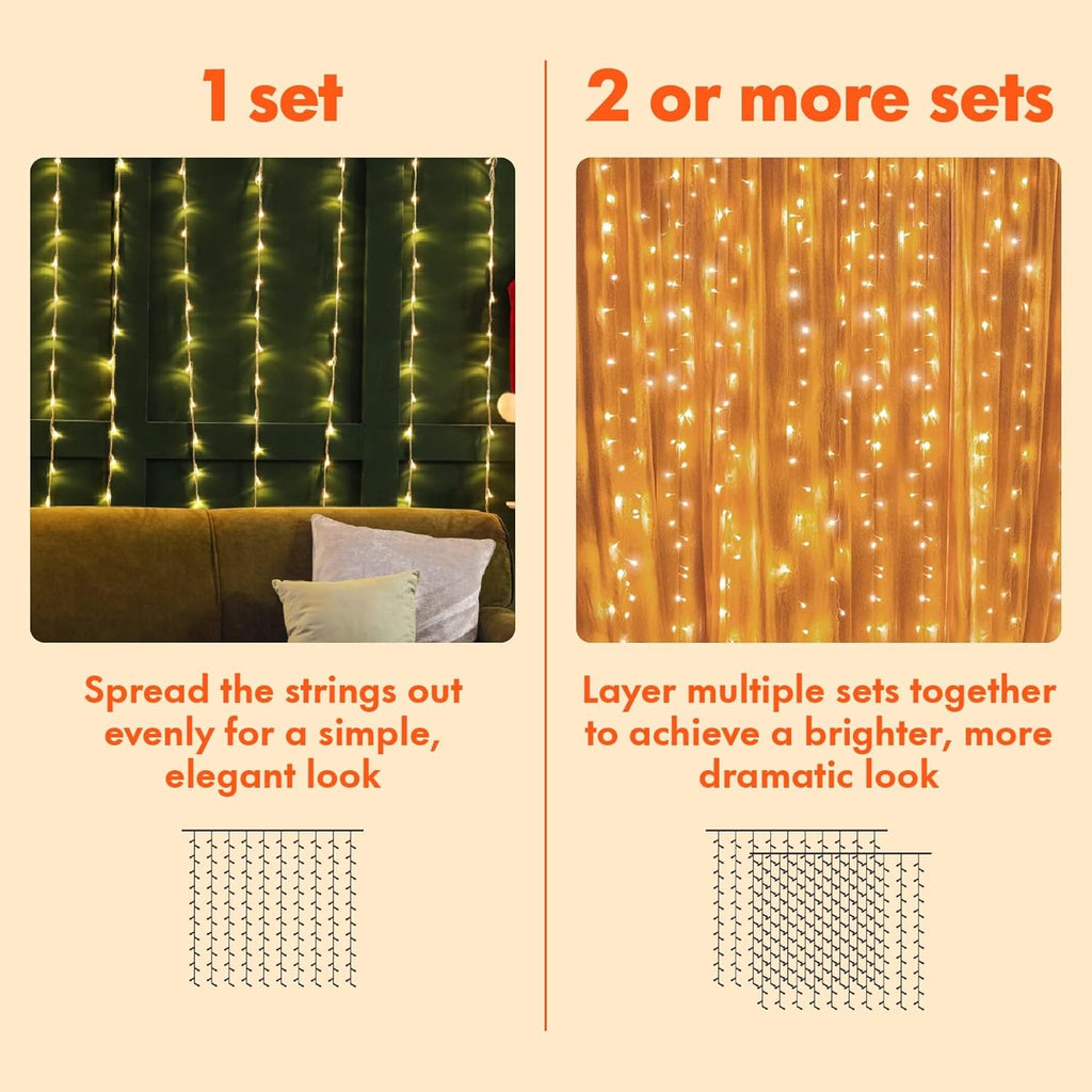 Twinkle Star 300 LED Fairy Curtain String Lights - 8 Modes for Indoor/Outdoor Decor | Warm White, 2 Pack