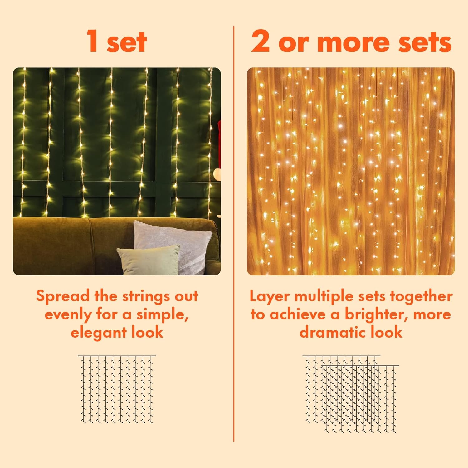 Twinkle Star 300 LED Fairy Curtain String Lights - 8 Modes for Indoor/Outdoor Decor | Warm White, 2 Pack
