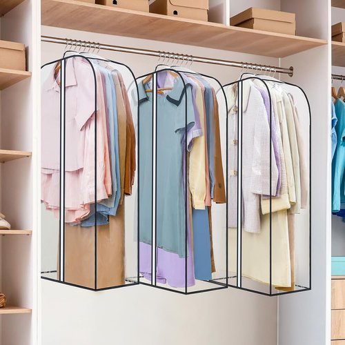 LANDNEOO 6-Pack Clear Garment Bags | Double-Sided Zippered Clothes Storage - 40" Long for Coats, Dresses & Furs
