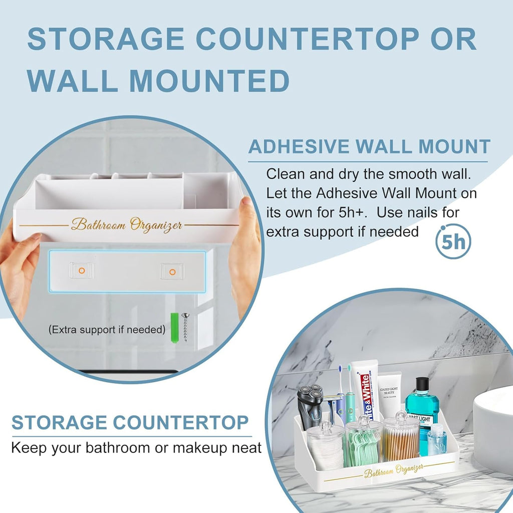 Tucao Toothbrush Holder - Sturdy Bathroom Organizer with 6 Large Slots & 3 Qtip Holders | Marble White