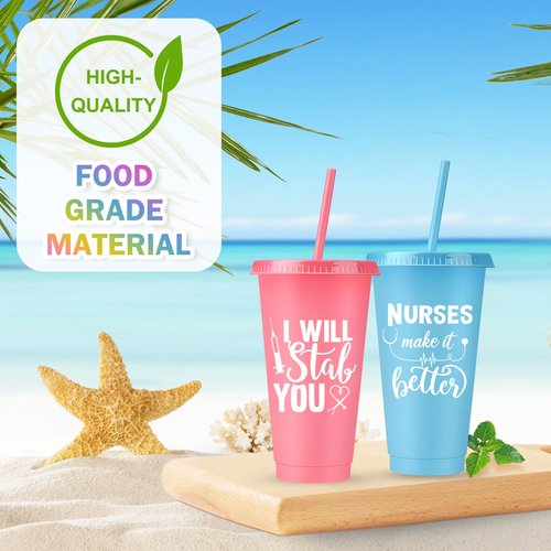 Bokon 50 Pcs Nurse Appreciation Tumbler with Straw and Lid, Bulk Nurse Week Gifts, 24 oz Reusable Plastic Cup, Multicolor Iced Water Bottle, for Appreciation & Graduation(Classic Style)