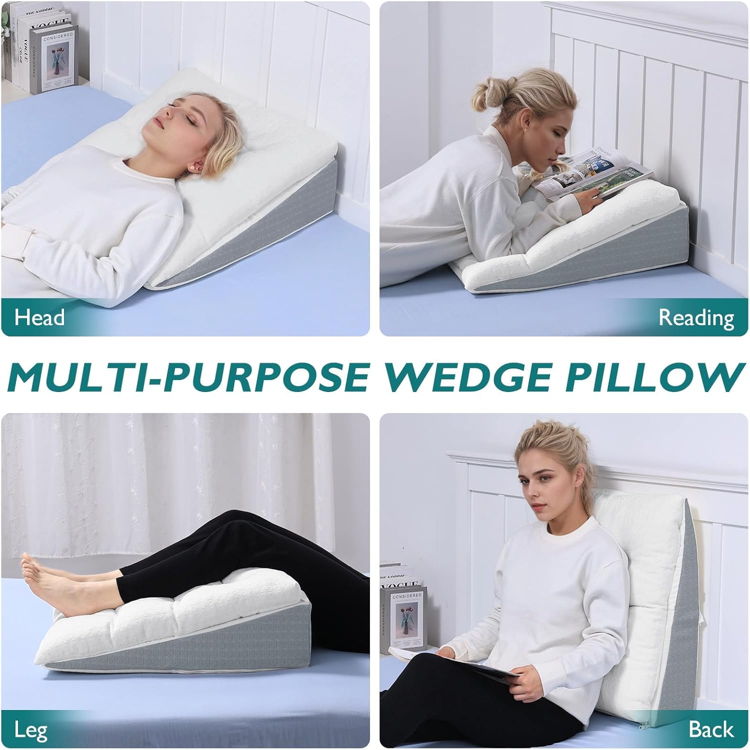 TANYOO Bed Wedge Pillow - Adjustable Shredded Memory Foam for Sleep Apnea & Acid Reflux | 7.5-Inch Dual Layer Design