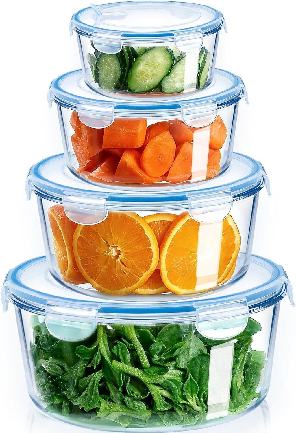 NUTRIUPS Round Glass Food Storage Containers - Airtight Lids for Meal Prep | 4-Piece Set, 15oz Each