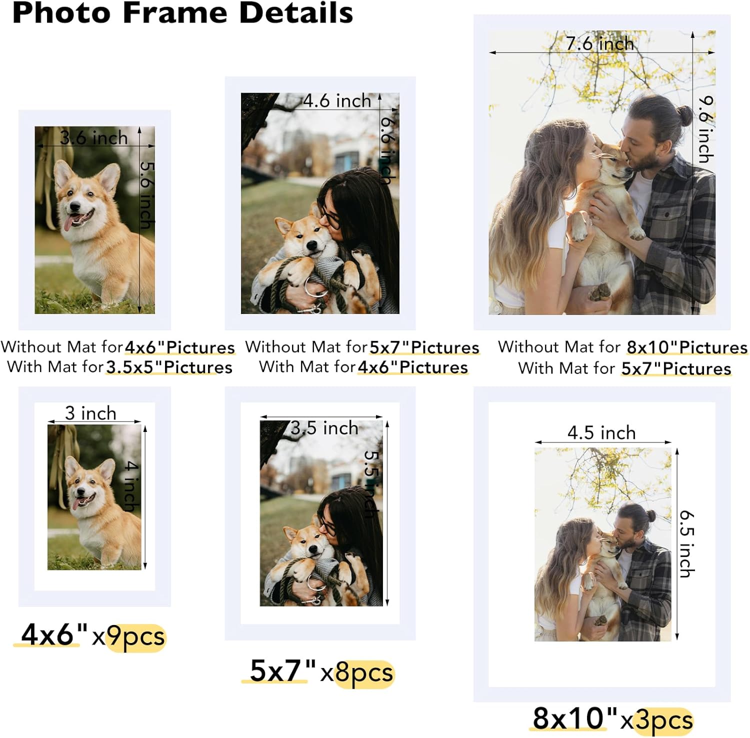 Regine Switzerland Picture Frames Collage Set - 20 Packs for Wall Decor & Tabletop Display | Multi-Sized White Frames