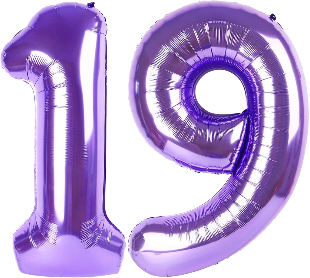 Numbers 40-Inch Balloon | Purple Number 19 Foil Balloons for Birthday & Wedding Celebrations