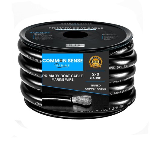 2/0 Gauge Primary Boat Cable - 10 ft Marine Grade Wire Tinned Oxygen-Free Copper - 2/0 AWG UL 1426 Standard PVC Wire for Boat, Automotive, Speakers, Camper & Trailers