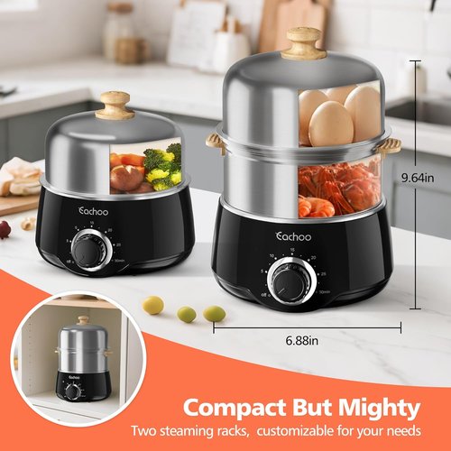 CACHOO 14-Egg Stainless Steel Hard Boiled Egg Cooker - Rapid Timer & Auto Shut Off | Compact & Dishwasher Safe, Black
