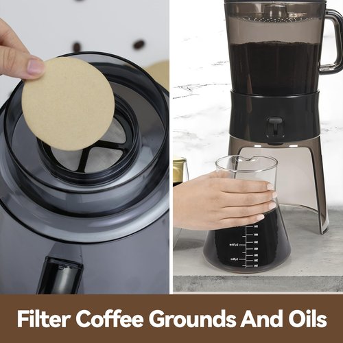Coffee Filters Compatible with OXO Cold Brew Coffee Maker, 500 Pcs Round Unbleached Paper Filters for OXO 32 Ounce ＆ Compact Cold Brew Maker