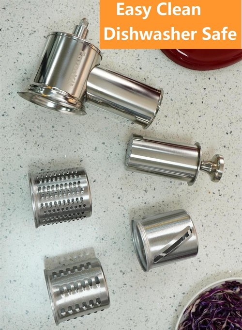 FavorKit Fresh Prep Slicer Shredder Attachment for KitchenAid Stand Mixers, Stainless Steel Large Salad Maker,Cheese Grater Accessories with 3 Thick Blades,Dishwasher Safe