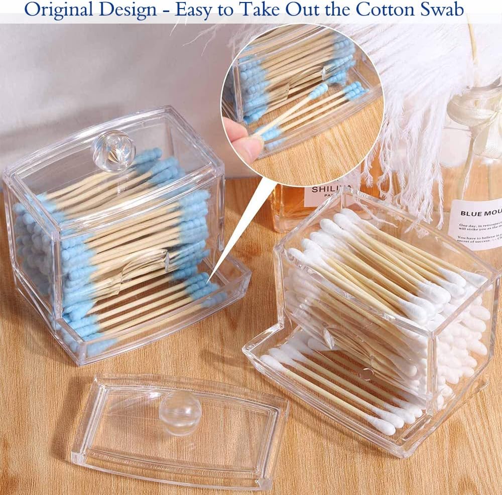 Swab Holder Canisters by [Brand Name] - Clear Plastic Qtip Dispenser with Lid | Perfect for Cotton Balls & Makeup Pads
