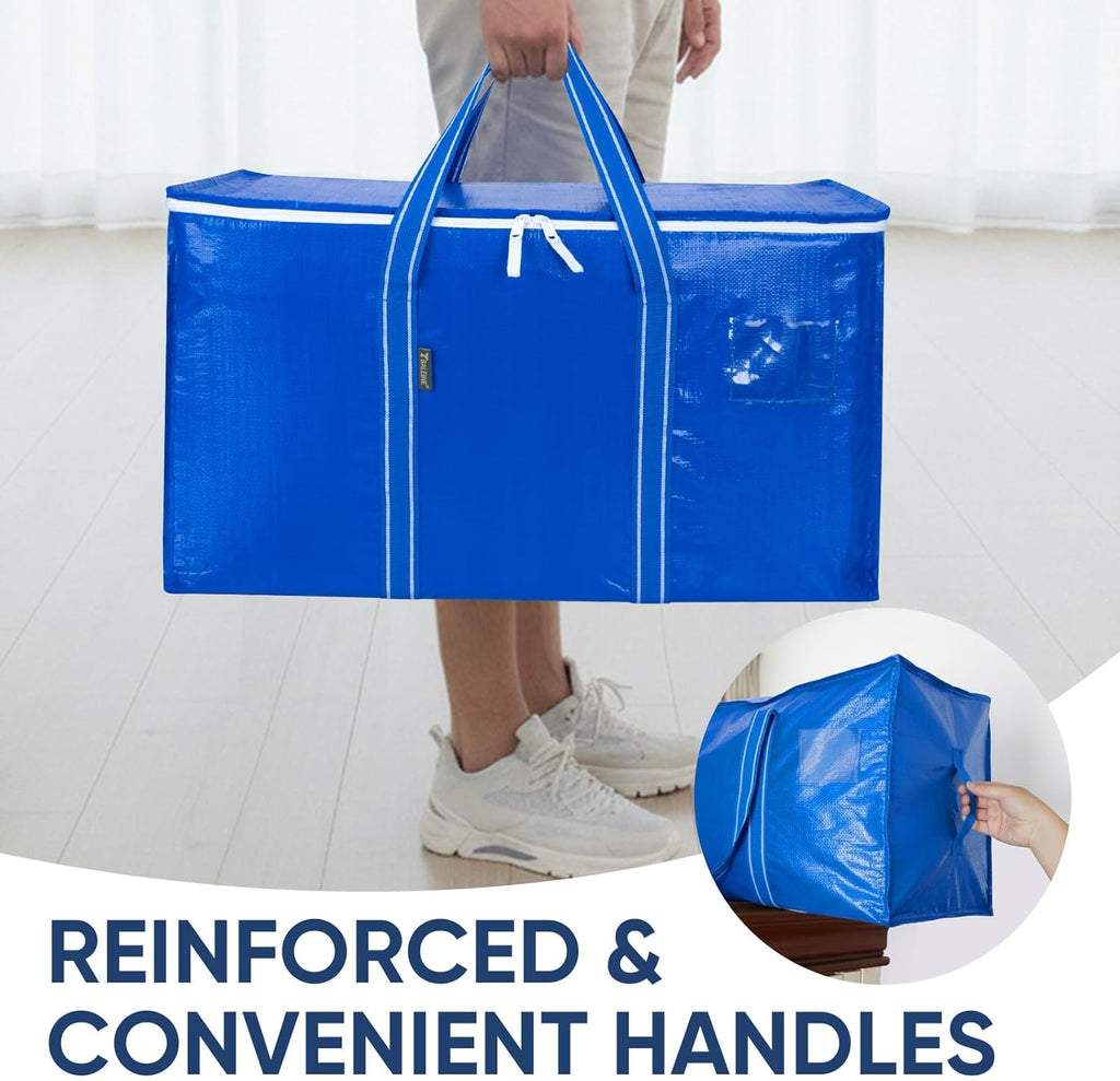 BALEINE Oversized Moving Bags - Heavy-Duty Storage Totes with Reinforced Handles | Royal Blue, 6-Pack