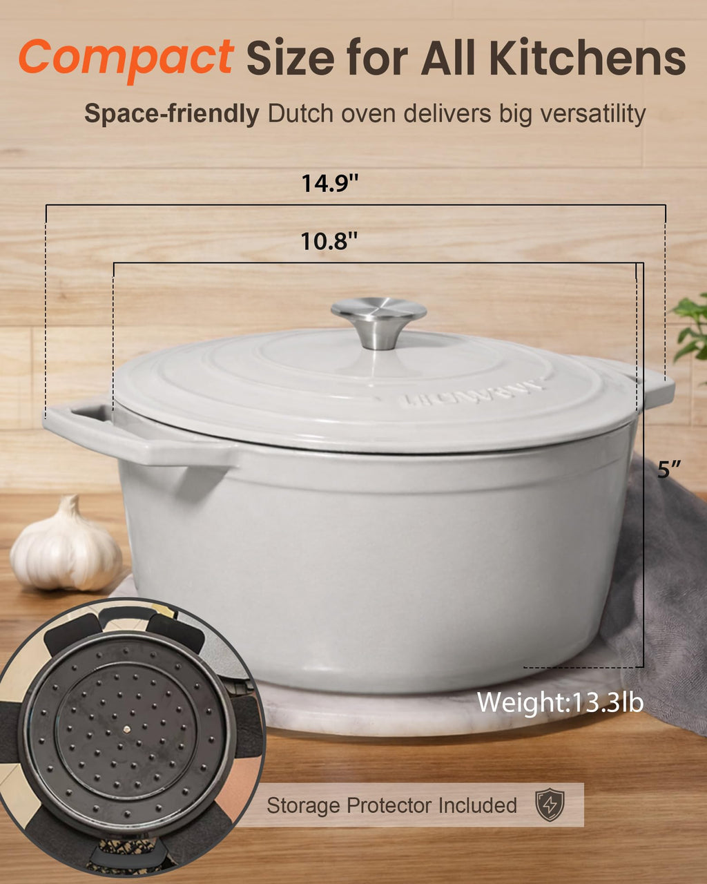 Nuwave 6QT Healthy Enameled Cast Iron Dutch Oven Pot with Lid, Heavy Duty 7-Layer Enamel, Enhanced Rust Protection, Dual Handles, Oven Safe to 500°F for Sourdough Bread Baking, Braise, Stew, Roast