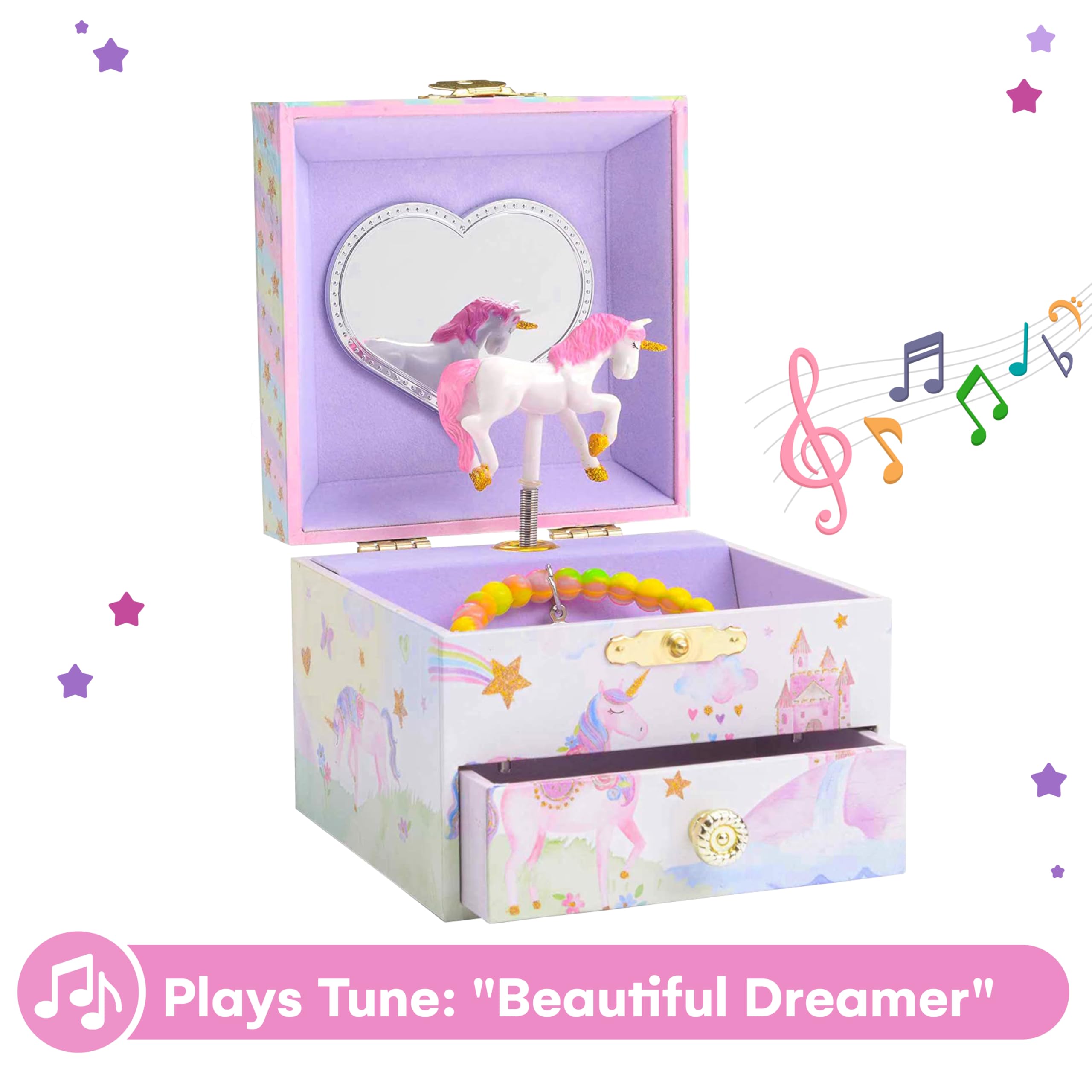 Jewelkeeper Jewelry Box for Girls with 1 Drawer - Unicorn Musical Jewelry Box, Beautiful Dreamer Tune, Spinning Unicorn Doll, Little Girl Music Box, Gifts for 5 Year Old Girls, Engineered Wood