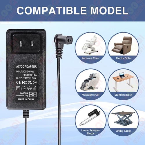 Recliner Chair Power Adapter with Extension L Shape Cable Cord for Lift Chair, Recliner Sofa, Recliner Couch, 29V Power Supply Compatible with Most Makes & Models FS2900-2000 ZB-H290020A-C ZBPOWER ﻿