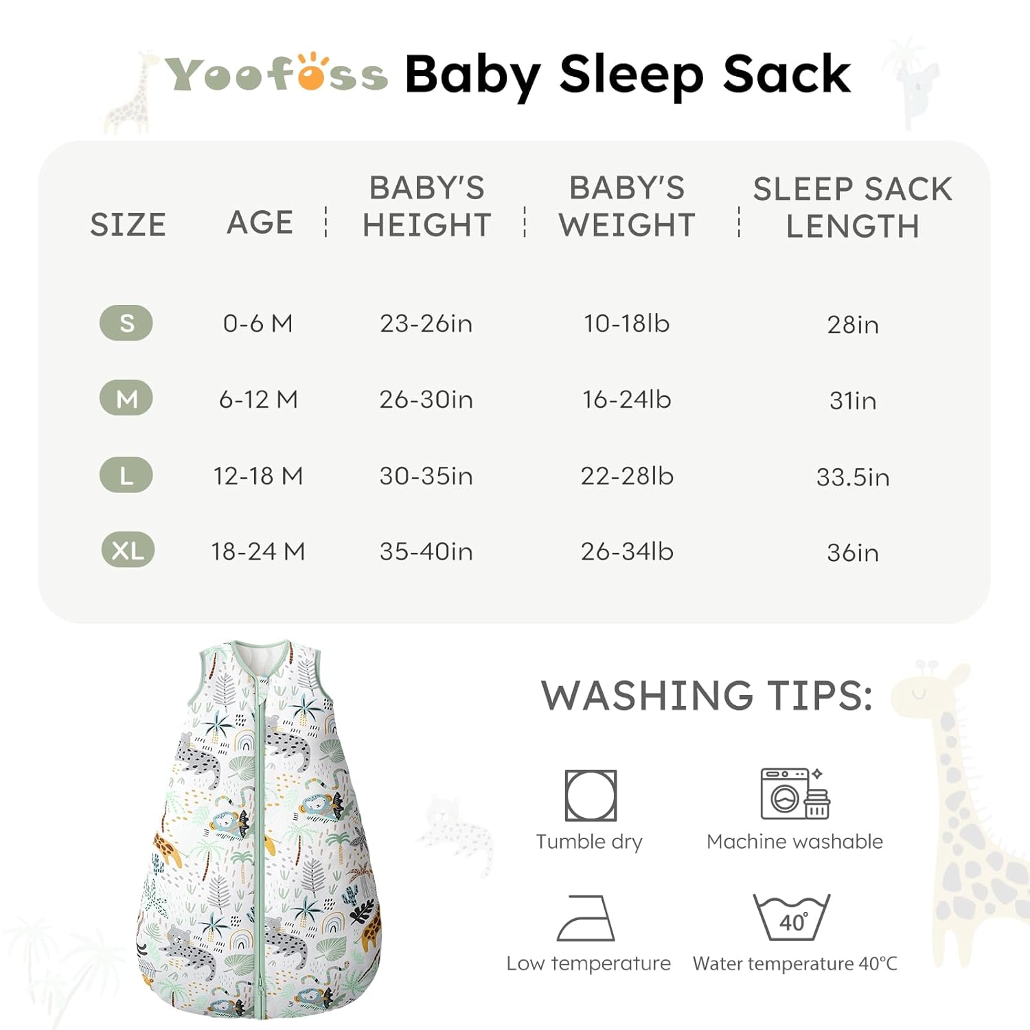 Yoofoss Baby Sleep Sack | 12-18 Months | TOG 2.5 Organic Cotton Wearable Blanket - Warm & Comfy