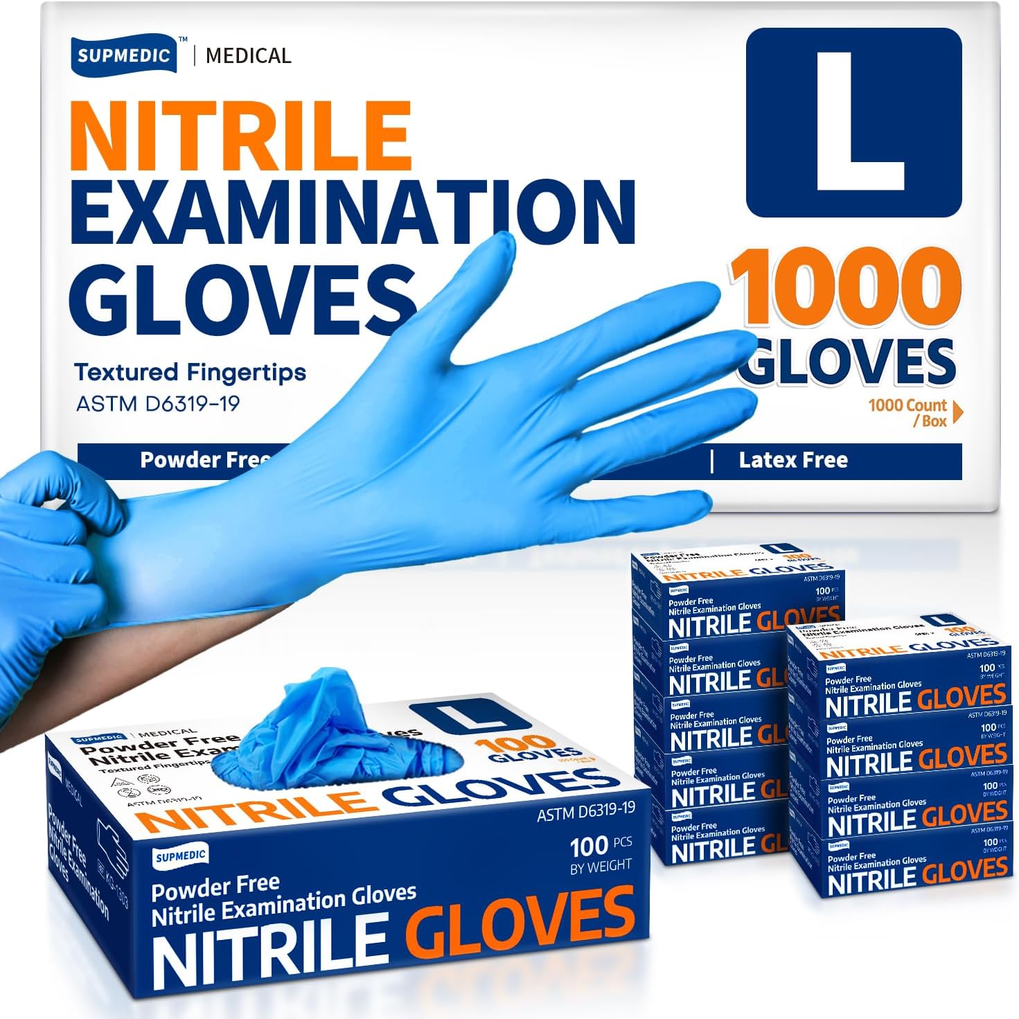 Supmedic Medical Soft Max™ Nitrile Exam Gloves - 1000 Pcs Latex-Free, Powder-Free, Food Safe, Blue