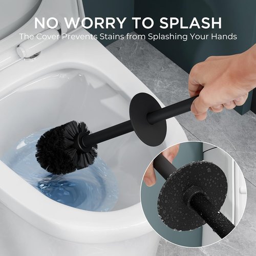 FORIOUS Toilet Brush Set - Heavy Duty 304 Stainless Steel Base, Drip-Proof Design, Black | 2 Brush Heads