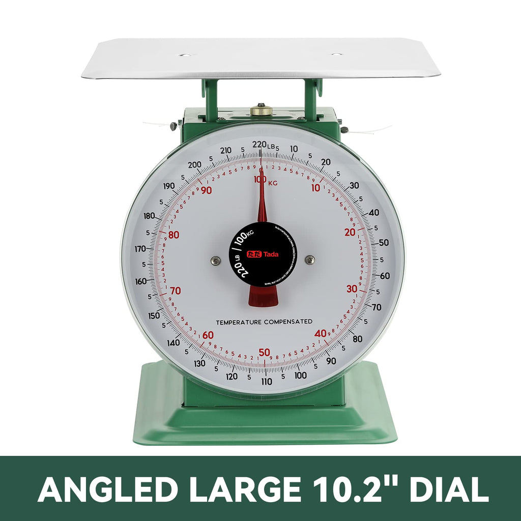 Tada 220lbs Heavy Duty Mechanical Kitchen and Food Scale Industrial Scale with Stainless Steel Platform Analog Produce Scale for Farmers Market and Horse Hay
