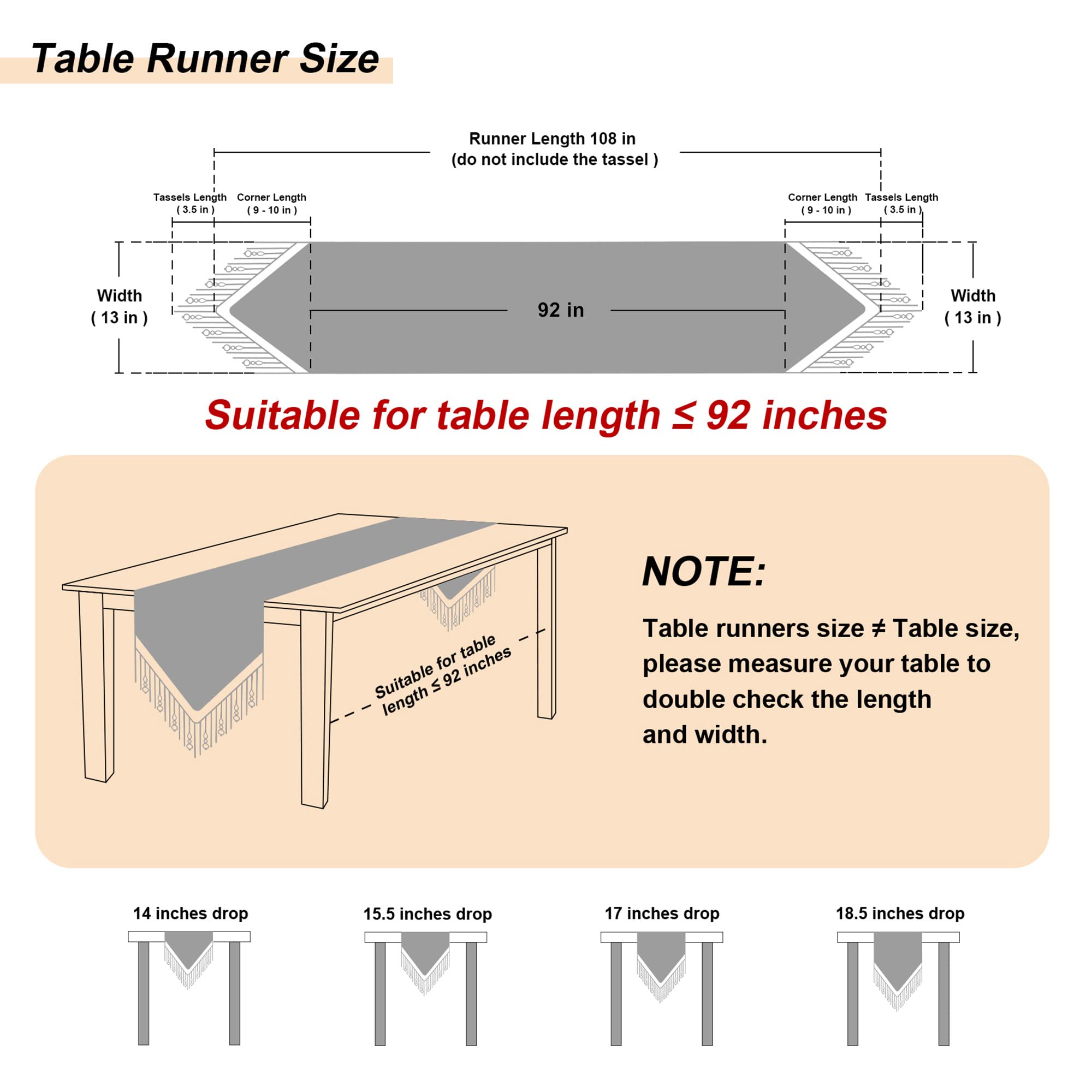 Loom and Mill Luxury Chenille Table Runner 108 Inches Long, Black Damask Jacquard Table Runners with Multi-Tassels for Halloween Dining Room Dresser Party Holiday Banquet Decorations(Black,13*108inch)