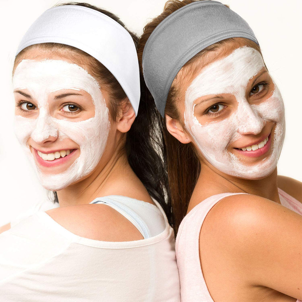 Whaline Spa Facial Headband Set - Adjustable Terry Cloth Wraps for Skincare & Makeup | 3 Pcs (White, Black, Gray)