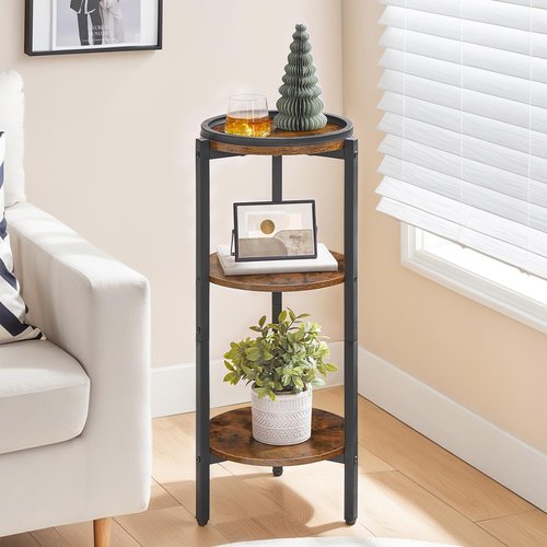 HOOBRO Small Round Side Table, 3-Tier Tall Coffee Drink Table for Sofa Couch, 28.7" H Slim Nightstand, Circle Accent End Table for Living Room, Corner, Bedroom, Rustic Brown BF182BZ01