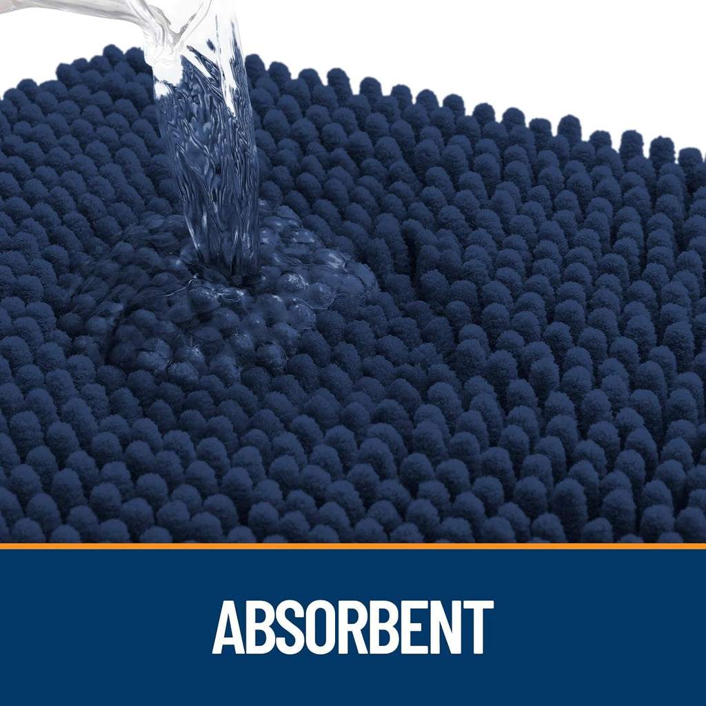 OLANLY Dog Door Mat - Absorbent Non-Slip Chenille Mat for Muddy Paws | 30x17, Dark Blue, Quick Dry
