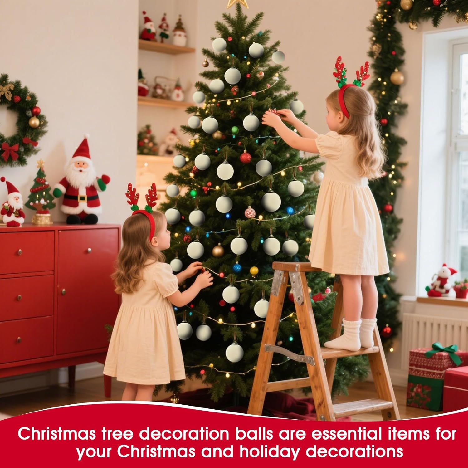 Skiennix Velvet Christmas Balls - 15 Pcs Shatterproof Ornaments | 3.15" Cream White Flocked Decor
