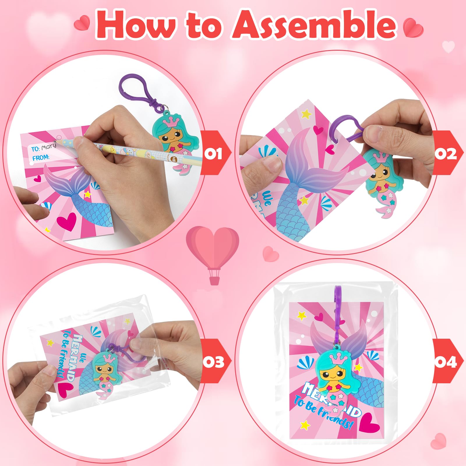 Gloween 30 Pack Valentines Day Cards for Kids, Cute Dinosaur Flamingo Mermaid Llama Unicorn Keychains, Great Classroom/Class Exchange Prizes Valentine Party Favors Gifts for Boys Girls