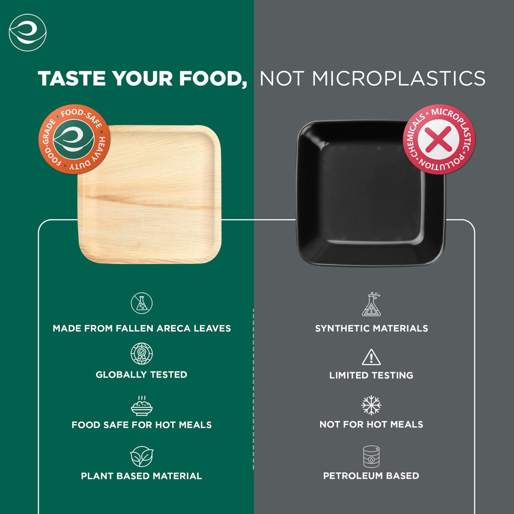 ECO SOUL Palm Leaf Like Bamboo Plates, 7 & 10 Inch Square, 100 Pack Bulk Disposable Dinnerware Combo, Compostable Biodegradable Natural Wooden Tableware, Party Pack for Catering, Wedding, Events