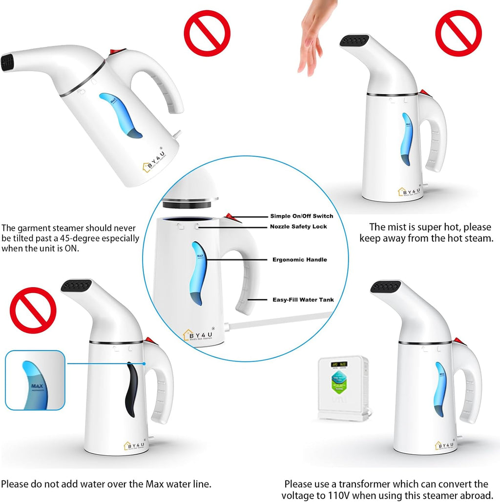 Skiennix Travel Size Handheld Garment Steamer - 800W Fast Heat-Up, 8 FT Cord, Lightweight Mini Steamer, White