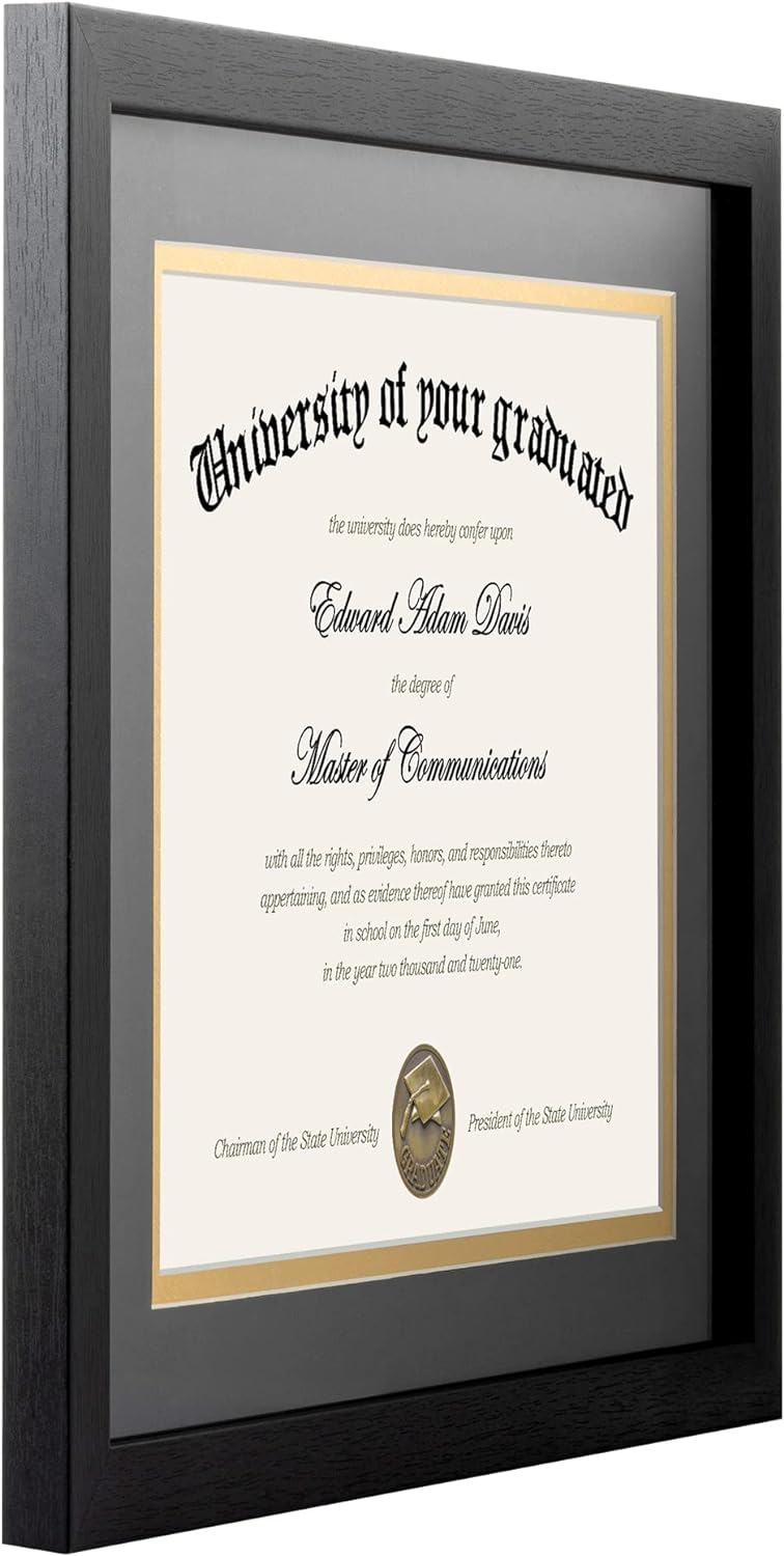 Upsimples 11x14 Diploma Frame - High Definition Glass with Black Double Mat for Wall/Tabletop Display