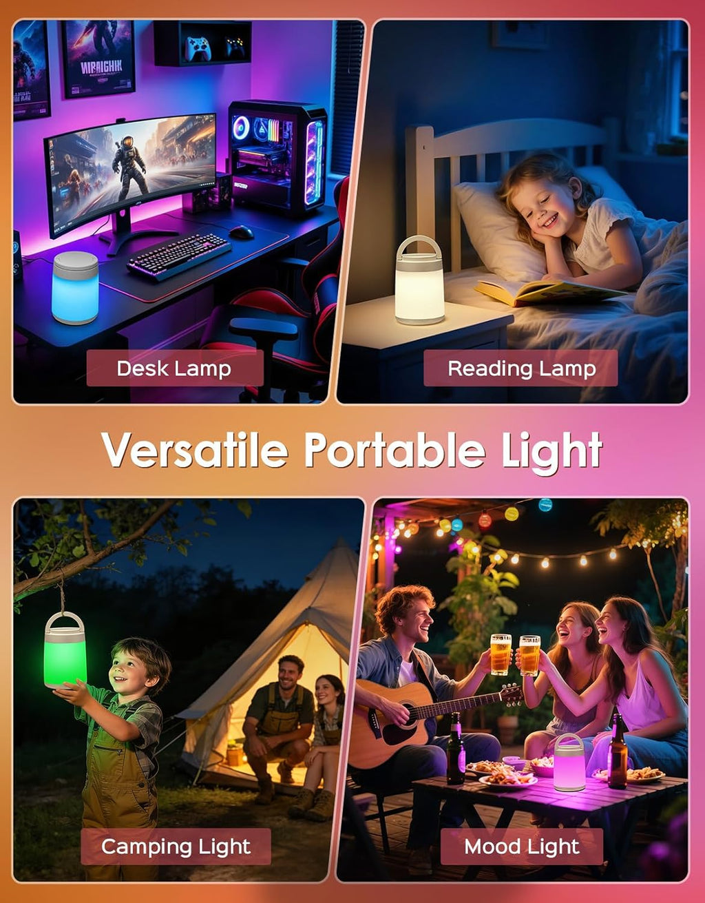 One Fire Night Light - Portable Kids Night Light with 10 Colors & Remote Control | Rechargeable Touch Lamp