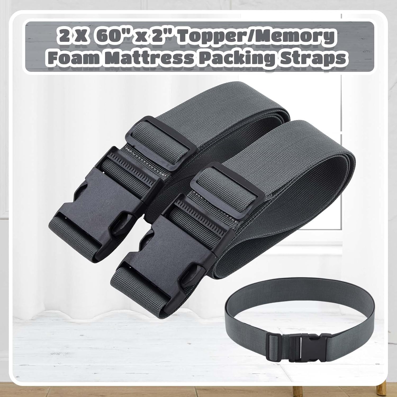 Skiennix Mattress Moving Straps - Adjustable Packing Straps with Buckles for Twin & Full Sizes (60" x 2")