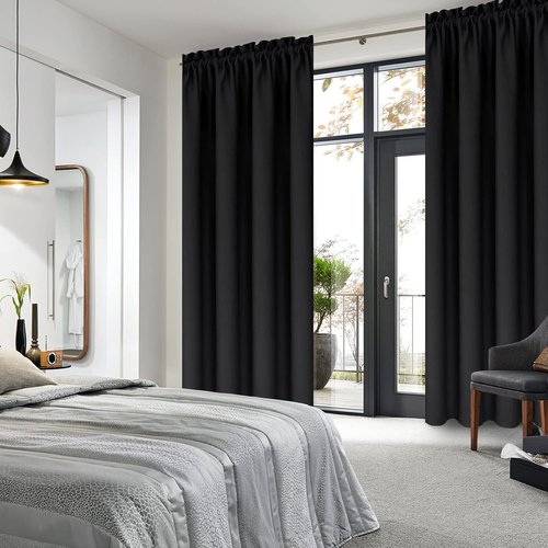 DWCN Blackout Curtains - Thermal Insulated & Noise Reducing | Black, 42" W x 63" L, Set of 2 Panels